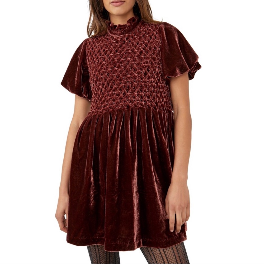 Free People Gum Drop Mini Dress Brown
